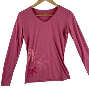 Icebreaker Womens 100% Merino Wool Long Sleeve V-Neck Base Layer Top SZ S Pink